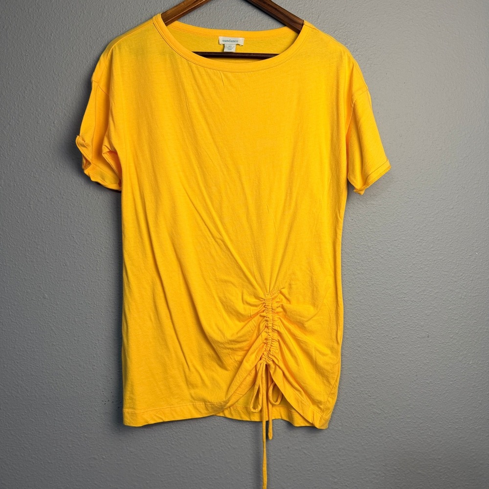 Sundance Sun Yellow Ruched Drawstring Tunic T Shirt Coastal Casual‎ Tee Top XS